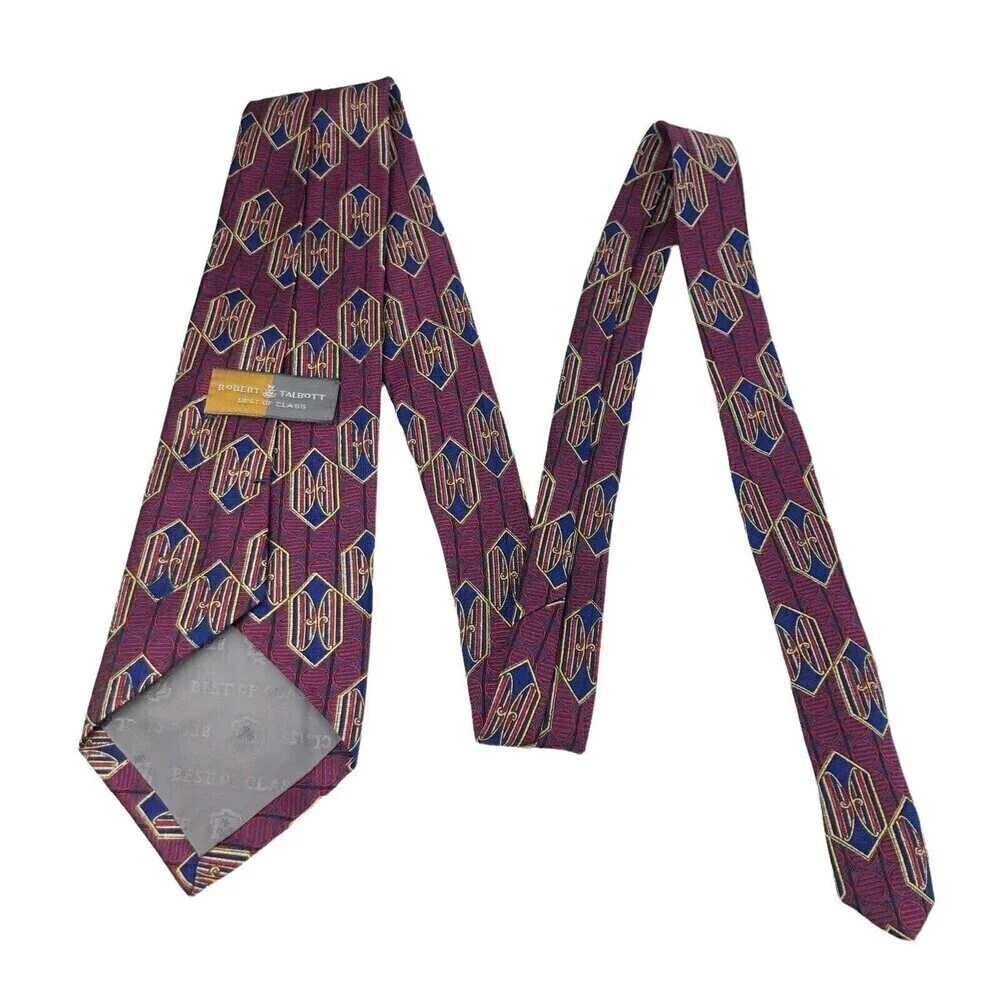 Robert Talbott Best of Class Silk Tie Mens Geometric Crimson Blue Woven Necktie